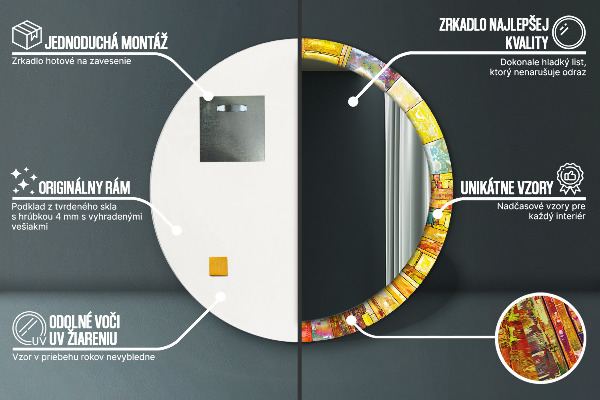 Ronde wandspiegel met print Kleurrijk glas-in-lood