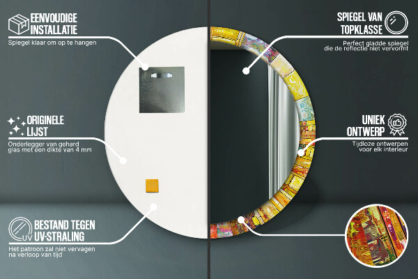 Ronde wandspiegel met print Kleurrijk glas-in-lood