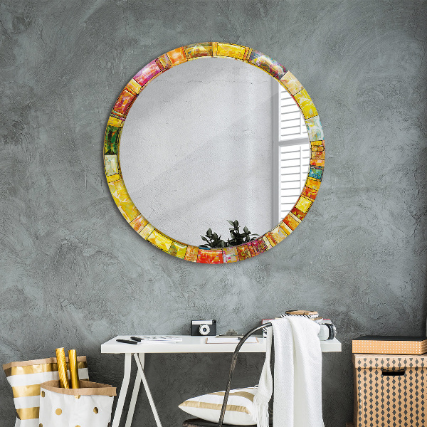 Ronde wandspiegel met print Kleurrijk glas-in-lood