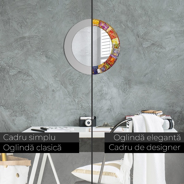 Ronde wandspiegel met print Kleurrijk glas-in-lood
