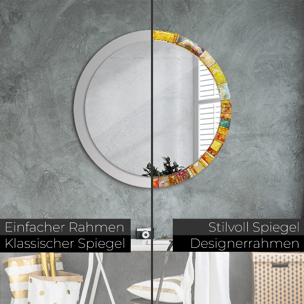 Ronde wandspiegel met print Kleurrijk glas-in-lood