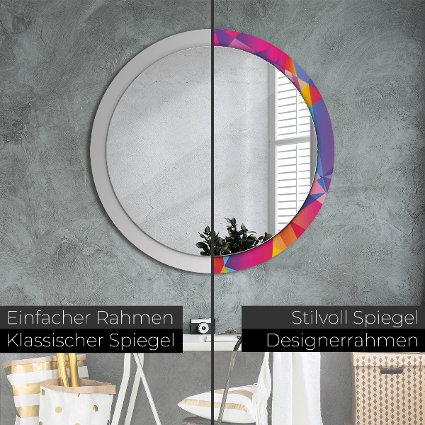 Ronde wandspiegel met print Geometrische compositie