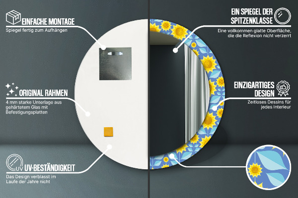 Bedrukte ronde spiegel Geometrische zonnebloemen