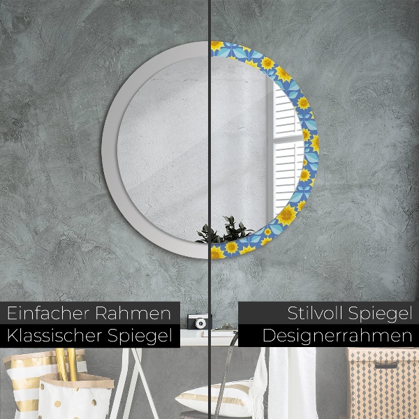 Bedrukte ronde spiegel Geometrische zonnebloemen