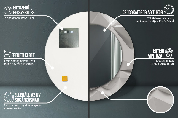 Ronde spiegel met bedrukte lijst Abstract wit kristal