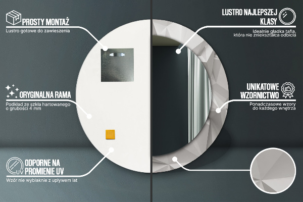 Ronde spiegel met bedrukte lijst Abstract wit kristal