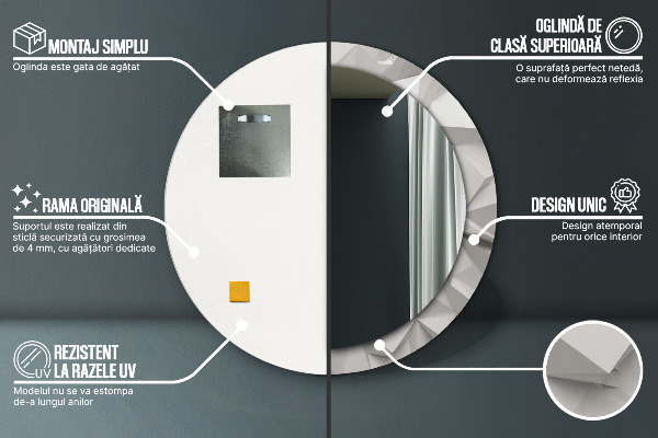 Ronde spiegel met bedrukte lijst Abstract wit kristal