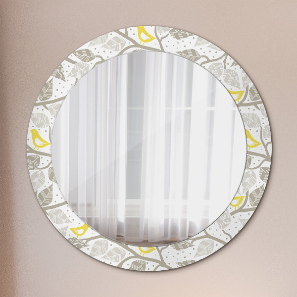 Ronde wandspiegel met print Gele vogels op de takken