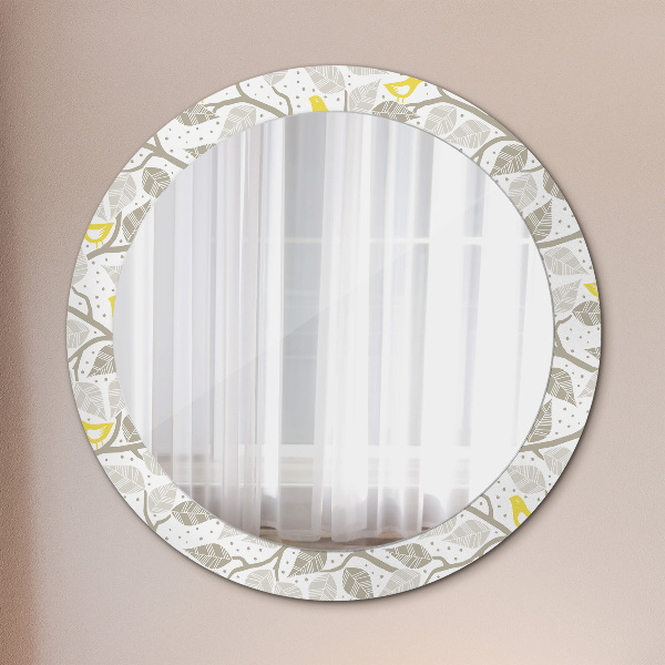 Ronde wandspiegel met print Gele vogels op de takken