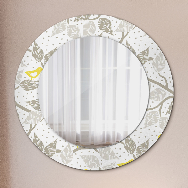 Ronde wandspiegel met print Gele vogels op de takken