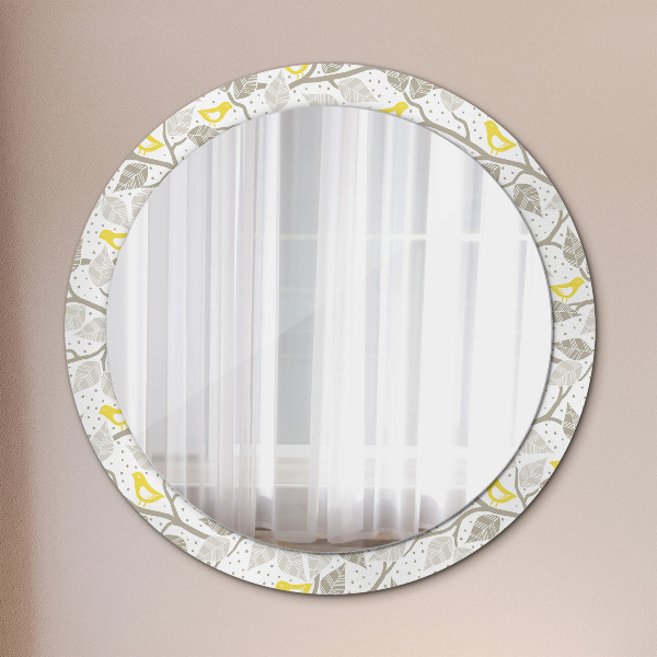 Ronde wandspiegel met print Gele vogels op de takken