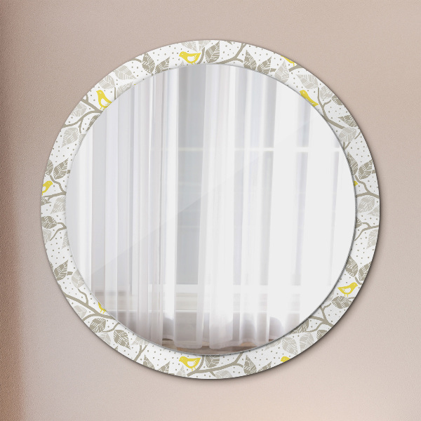 Ronde wandspiegel met print Gele vogels op de takken