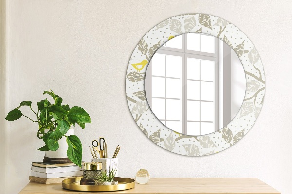 Ronde wandspiegel met print Gele vogels op de takken
