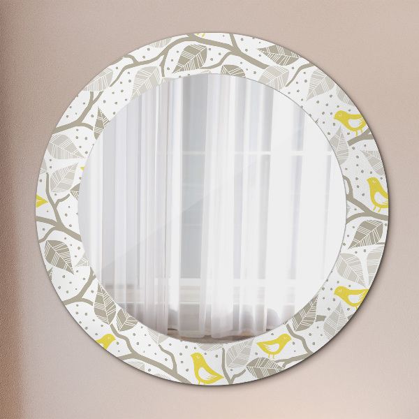 Ronde wandspiegel met print Gele vogels op de takken