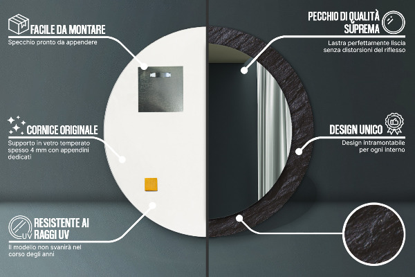Ronde spiegel met decoratie Zwarte steen