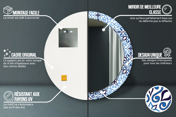 Bedrukte ronde spiegel Blauw Arabisch patroon