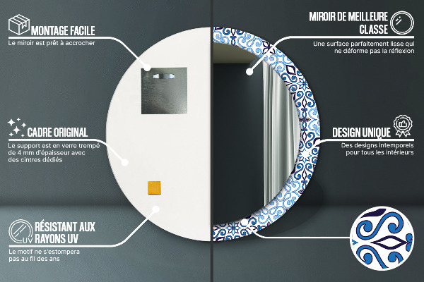 Bedrukte ronde spiegel Blauw Arabisch patroon