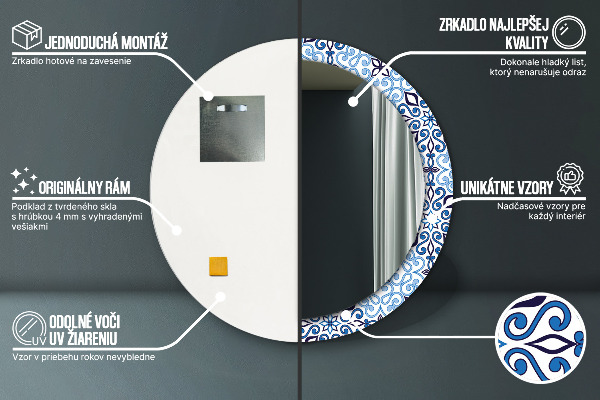 Bedrukte ronde spiegel Blauw Arabisch patroon