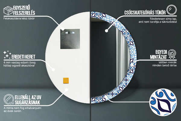 Bedrukte ronde spiegel Blauw Arabisch patroon