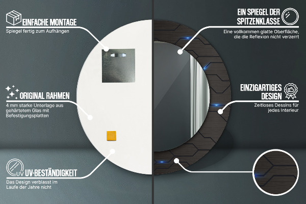 Ronde spiegel met bedrukte lijst Futuristische samenvatting