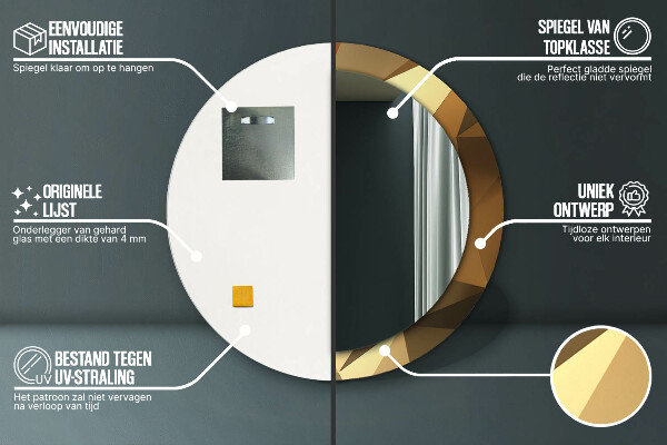 Ronde spiegel met decoratie Gouden abstractie