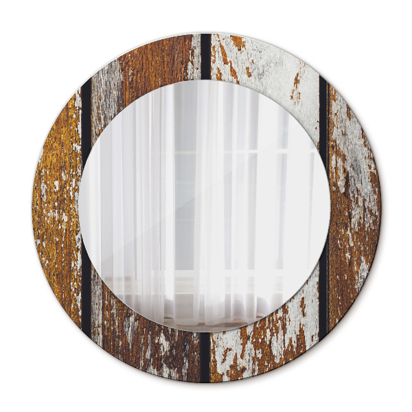 Ronde wandspiegel met print Vintage donker hout