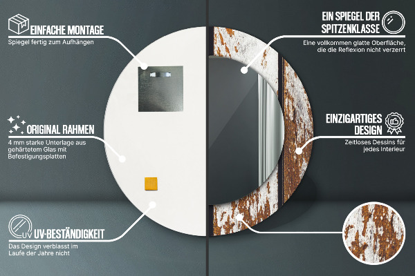 Ronde wandspiegel met print Vintage donker hout