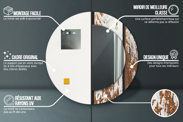 Ronde wandspiegel met print Vintage donker hout