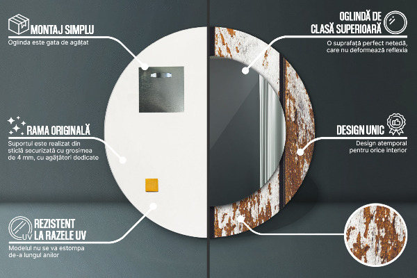 Ronde wandspiegel met print Vintage donker hout