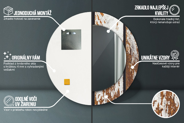 Ronde wandspiegel met print Vintage donker hout