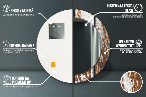 Ronde wandspiegel met print Vintage donker hout