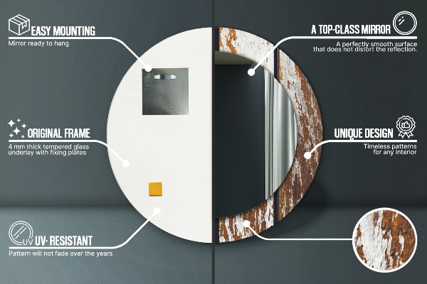 Ronde wandspiegel met print Vintage donker hout