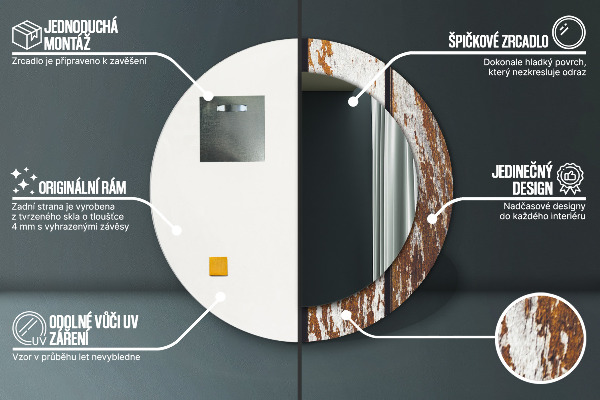 Ronde wandspiegel met print Vintage donker hout