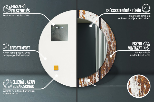 Ronde wandspiegel met print Vintage donker hout