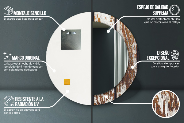 Ronde wandspiegel met print Vintage donker hout