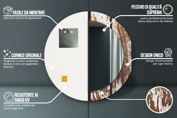 Ronde wandspiegel met print Vintage donker hout