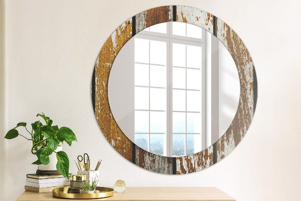 Ronde wandspiegel met print Vintage donker hout