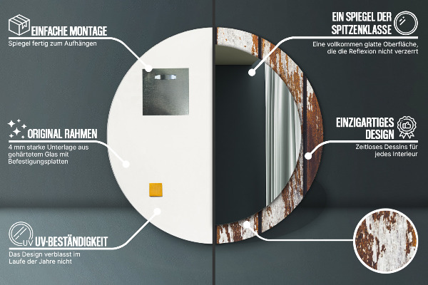 Ronde wandspiegel met print Vintage donker hout