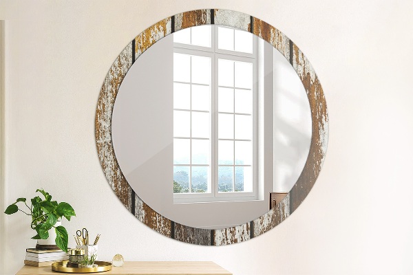 Ronde wandspiegel met print Vintage donker hout