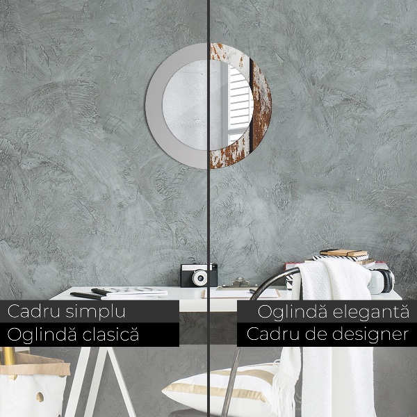 Ronde wandspiegel met print Vintage donker hout