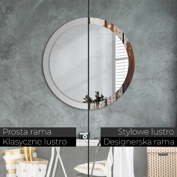 Ronde wandspiegel met print Vintage donker hout
