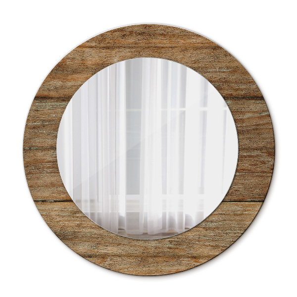 Ronde wandspiegel met print Oud hout