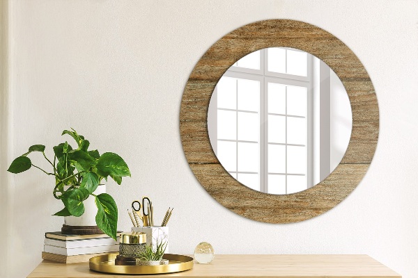 Ronde wandspiegel met print Oud hout