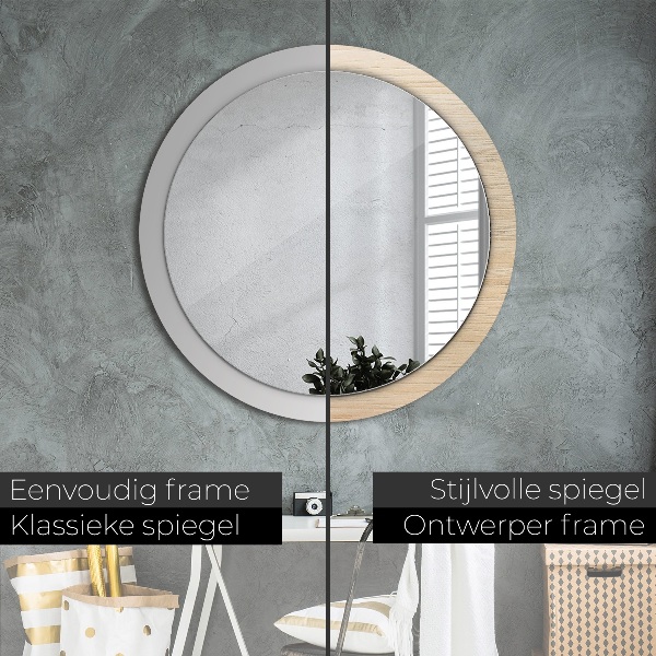 Bedrukte ronde spiegel Licht hout