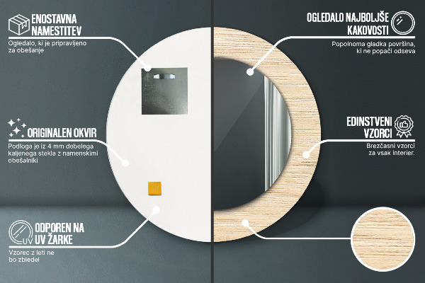 Bedrukte ronde spiegel Licht hout