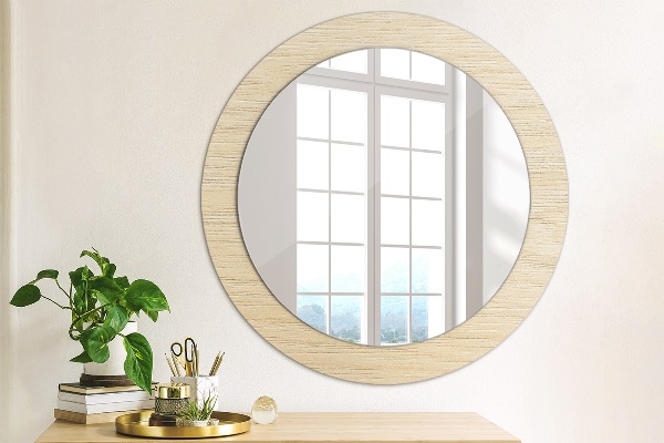 Bedrukte ronde spiegel Licht hout