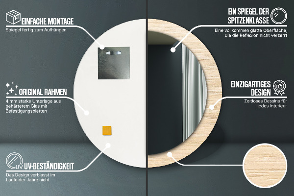 Bedrukte ronde spiegel Licht hout