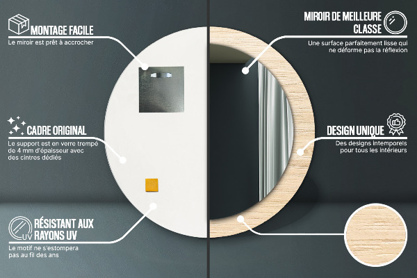 Bedrukte ronde spiegel Licht hout
