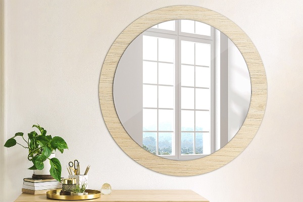Bedrukte ronde spiegel Licht hout