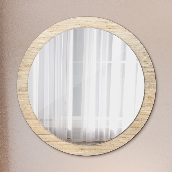 Bedrukte ronde spiegel Licht hout